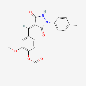 molecular formula C20H18N2O5 B5036196 2-methoxy-4-{[1-(4-methylphenyl)-3,5-dioxo-4-pyrazolidinylidene]methyl}phenyl acetate 