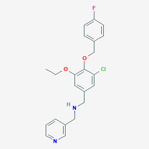 molecular formula C22H22ClFN2O2 B503621 1-{3-chloro-5-ethoxy-4-[(4-fluorobenzyl)oxy]phenyl}-N-(pyridin-3-ylmethyl)methanamine 