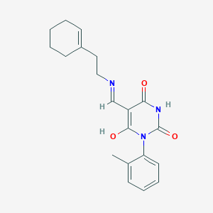molecular formula C20H23N3O3 B5036251 5-({[2-(1-cyclohexen-1-yl)ethyl]amino}methylene)-1-(2-methylphenyl)-2,4,6(1H,3H,5H)-pyrimidinetrione 