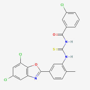 molecular formula C22H14Cl3N3O2S B5036579 3-chloro-N-({[5-(5,7-dichloro-1,3-benzoxazol-2-yl)-2-methylphenyl]amino}carbonothioyl)benzamide 