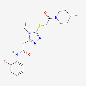 molecular formula C20H26FN5O2S B5036686 2-(4-ethyl-5-{[2-(4-methyl-1-piperidinyl)-2-oxoethyl]thio}-4H-1,2,4-triazol-3-yl)-N-(2-fluorophenyl)acetamide 