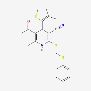 molecular formula C21H20N2OS3 B5036696 5-acetyl-6-methyl-4-(3-methyl-2-thienyl)-2-{[(phenylthio)methyl]thio}-1,4-dihydro-3-pyridinecarbonitrile 