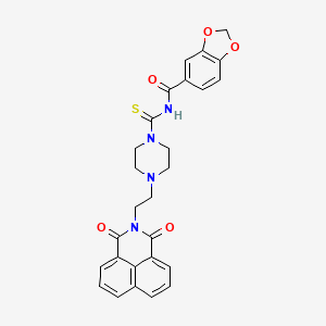 molecular formula C27H24N4O5S B5036707 N-({4-[2-(1,3-dioxo-1H-benzo[de]isoquinolin-2(3H)-yl)ethyl]-1-piperazinyl}carbonothioyl)-1,3-benzodioxole-5-carboxamide 