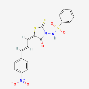 molecular formula C18H13N3O5S3 B5036733 N-{5-[3-(4-nitrophenyl)-2-propen-1-ylidene]-4-oxo-2-thioxo-1,3-thiazolidin-3-yl}benzenesulfonamide 