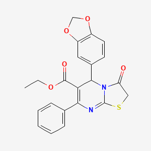 molecular formula C22H18N2O5S B5036765 ethyl 5-(1,3-benzodioxol-5-yl)-3-oxo-7-phenyl-2,3-dihydro-5H-[1,3]thiazolo[3,2-a]pyrimidine-6-carboxylate 