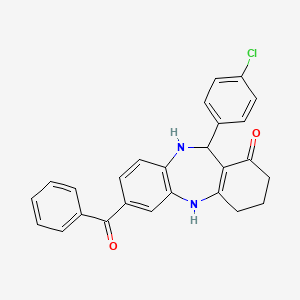 molecular formula C26H21ClN2O2 B5036789 7-benzoyl-11-(4-chlorophenyl)-2,3,4,5,10,11-hexahydro-1H-dibenzo[b,e][1,4]diazepin-1-one 