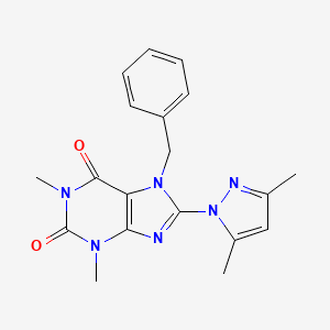 molecular formula C19H20N6O2 B5036908 7-benzyl-8-(3,5-dimethyl-1H-pyrazol-1-yl)-1,3-dimethyl-3,7-dihydro-1H-purine-2,6-dione 