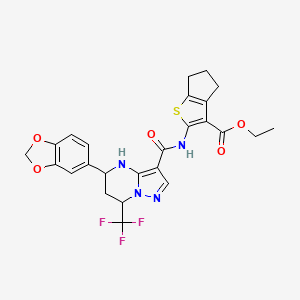 molecular formula C25H23F3N4O5S B5037027 ethyl 2-({[5-(1,3-benzodioxol-5-yl)-7-(trifluoromethyl)-4,5,6,7-tetrahydropyrazolo[1,5-a]pyrimidin-3-yl]carbonyl}amino)-5,6-dihydro-4H-cyclopenta[b]thiophene-3-carboxylate 