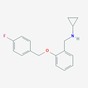 molecular formula C17H18FNO B503706 N-{2-[(4-fluorobenzyl)oxy]benzyl}cyclopropanamine 