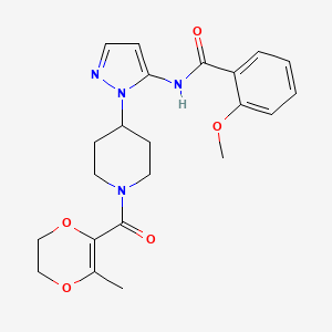 molecular formula C22H26N4O5 B5037074 2-methoxy-N-(1-{1-[(3-methyl-5,6-dihydro-1,4-dioxin-2-yl)carbonyl]-4-piperidinyl}-1H-pyrazol-5-yl)benzamide 