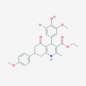 molecular formula C27H28BrNO6 B5037135 ethyl 4-(3-bromo-4-hydroxy-5-methoxyphenyl)-7-(4-methoxyphenyl)-2-methyl-5-oxo-1,4,5,6,7,8-hexahydro-3-quinolinecarboxylate 
