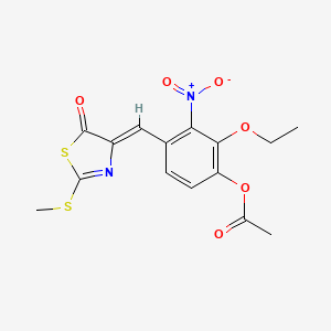 molecular formula C15H14N2O6S2 B5037204 2-ethoxy-4-{[2-(methylthio)-5-oxo-1,3-thiazol-4(5H)-ylidene]methyl}-3-nitrophenyl acetate 