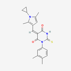 molecular formula C22H23N3O2S B5037224 5-[(1-cyclopropyl-2,5-dimethyl-1H-pyrrol-3-yl)methylene]-1-(3,4-dimethylphenyl)-2-thioxodihydro-4,6(1H,5H)-pyrimidinedione 