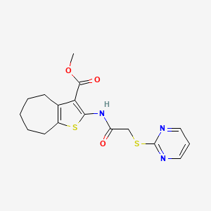 molecular formula C17H19N3O3S2 B5037283 methyl 2-{[(2-pyrimidinylthio)acetyl]amino}-5,6,7,8-tetrahydro-4H-cyclohepta[b]thiophene-3-carboxylate 