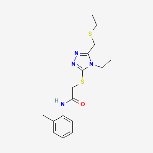 molecular formula C16H22N4OS2 B5037300 2-({4-ethyl-5-[(ethylthio)methyl]-4H-1,2,4-triazol-3-yl}thio)-N-(2-methylphenyl)acetamide 