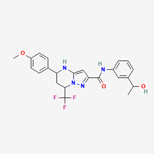 molecular formula C23H23F3N4O3 B5037611 N-[3-(1-hydroxyethyl)phenyl]-5-(4-methoxyphenyl)-7-(trifluoromethyl)-4,5,6,7-tetrahydropyrazolo[1,5-a]pyrimidine-2-carboxamide 