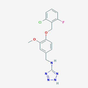molecular formula C16H15ClFN5O2 B503763 N-{4-[(2-chloro-6-fluorobenzyl)oxy]-3-methoxybenzyl}-1H-tetrazol-5-amine 