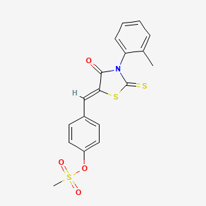 molecular formula C18H15NO4S3 B5037669 4-{[3-(2-methylphenyl)-4-oxo-2-thioxo-1,3-thiazolidin-5-ylidene]methyl}phenyl methanesulfonate 