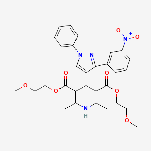 molecular formula C30H32N4O8 B5037763 bis(2-methoxyethyl) 2,6-dimethyl-4-[3-(3-nitrophenyl)-1-phenyl-1H-pyrazol-4-yl]-1,4-dihydro-3,5-pyridinedicarboxylate 