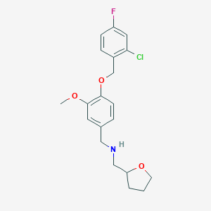 molecular formula C20H23ClFNO3 B503796 1-{4-[(2-chloro-4-fluorobenzyl)oxy]-3-methoxyphenyl}-N-(tetrahydrofuran-2-ylmethyl)methanamine 