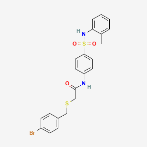 molecular formula C22H21BrN2O3S2 B5037962 2-[(4-bromobenzyl)thio]-N-(4-{[(2-methylphenyl)amino]sulfonyl}phenyl)acetamide 