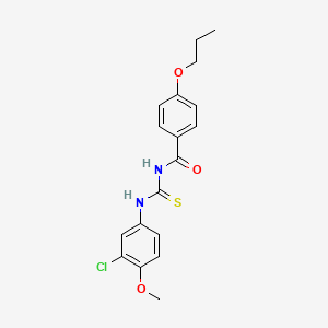 molecular formula C18H19ClN2O3S B5038103 N-{[(3-chloro-4-methoxyphenyl)amino]carbonothioyl}-4-propoxybenzamide 