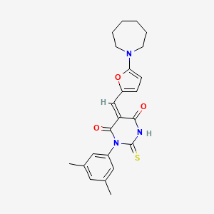 molecular formula C23H25N3O3S B5038180 5-{[5-(1-azepanyl)-2-furyl]methylene}-1-(3,5-dimethylphenyl)-2-thioxodihydro-4,6(1H,5H)-pyrimidinedione 