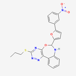 molecular formula C23H19N5O4S B5038211 6-[5-(3-nitrophenyl)-2-furyl]-3-(propylthio)-6,7-dihydro[1,2,4]triazino[5,6-d][3,1]benzoxazepine 