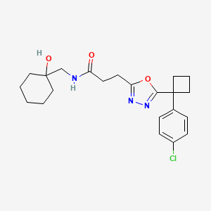 molecular formula C22H28ClN3O3 B5038238 3-{5-[1-(4-chlorophenyl)cyclobutyl]-1,3,4-oxadiazol-2-yl}-N-[(1-hydroxycyclohexyl)methyl]propanamide 