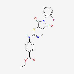 molecular formula C21H20FN3O4S B5038250 ethyl 4-{[{[1-(2-fluorophenyl)-2,5-dioxo-3-pyrrolidinyl]thio}(methylamino)methylene]amino}benzoate 