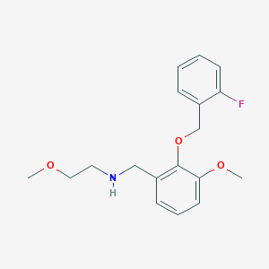 molecular formula C18H22FNO3 B503838 N-{2-[(2-fluorobenzyl)oxy]-3-methoxybenzyl}-2-methoxyethanamine 