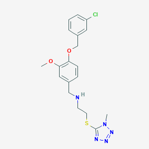 molecular formula C19H22ClN5O2S B503860 N-{4-[(3-chlorobenzyl)oxy]-3-methoxybenzyl}-2-[(1-methyl-1H-tetrazol-5-yl)sulfanyl]ethanamine 