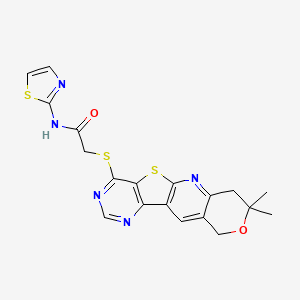 molecular formula C19H17N5O2S3 B5038713 2-[(8,8-dimethyl-7,10-dihydro-8H-pyrano[3'',4'':5',6']pyrido[3',2':4,5]thieno[3,2-d]pyrimidin-4-yl)thio]-N-1,3-thiazol-2-ylacetamide 