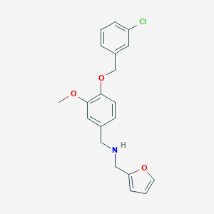 molecular formula C20H20ClNO3 B503878 N-{4-[(3-chlorobenzyl)oxy]-3-methoxybenzyl}-N-(2-furylmethyl)amine 