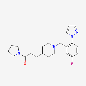 molecular formula C22H29FN4O B5039356 1-[5-fluoro-2-(1H-pyrazol-1-yl)benzyl]-4-[3-oxo-3-(1-pyrrolidinyl)propyl]piperidine 