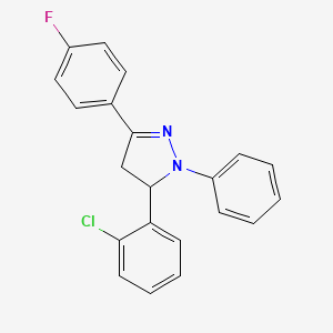 molecular formula C21H16ClFN2 B5039420 5-(2-chlorophenyl)-3-(4-fluorophenyl)-1-phenyl-4,5-dihydro-1H-pyrazole 