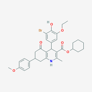 molecular formula C32H36BrNO6 B5039861 cyclohexyl 4-(3-bromo-5-ethoxy-4-hydroxyphenyl)-7-(4-methoxyphenyl)-2-methyl-5-oxo-1,4,5,6,7,8-hexahydro-3-quinolinecarboxylate 