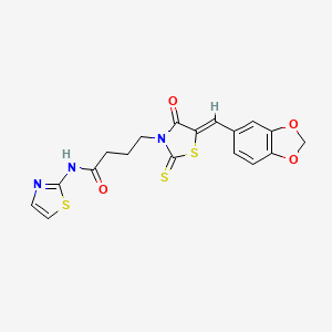 molecular formula C18H15N3O4S3 B5039921 4-[5-(1,3-benzodioxol-5-ylmethylene)-4-oxo-2-thioxo-1,3-thiazolidin-3-yl]-N-1,3-thiazol-2-ylbutanamide 