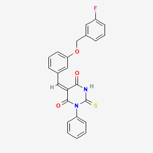 (5E)-5-[[3-[(3-fluorophenyl)methoxy]phenyl]methylidene]-1-phenyl-2-sulfanylidene-1,3-diazinane-4,6-dione