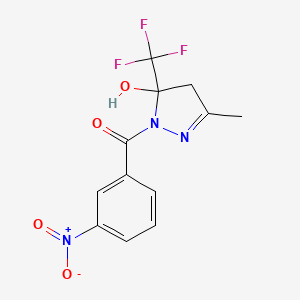 molecular formula C12H10F3N3O4 B5040063 3-methyl-1-(3-nitrobenzoyl)-5-(trifluoromethyl)-4,5-dihydro-1H-pyrazol-5-ol 