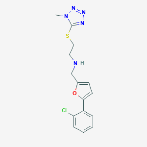 molecular formula C15H16ClN5OS B504016 N-{[5-(2-chlorophenyl)furan-2-yl]methyl}-2-[(1-methyl-1H-tetrazol-5-yl)sulfanyl]ethanamine 