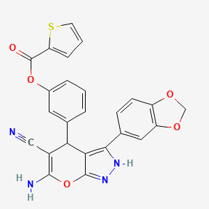 molecular formula C25H16N4O5S B5040605 3-[6-amino-3-(1,3-benzodioxol-5-yl)-5-cyano-1,4-dihydropyrano[2,3-c]pyrazol-4-yl]phenyl 2-thiophenecarboxylate 