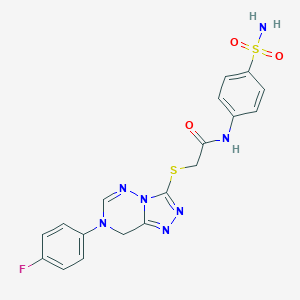 molecular formula C18H16FN7O3S2 B504094 N-[4-(aminosulfonyl)phenyl]-2-{[7-(4-fluorophenyl)-7,8-dihydro[1,2,4]triazolo[3,4-f][1,2,4]triazin-3-yl]sulfanyl}acetamide 