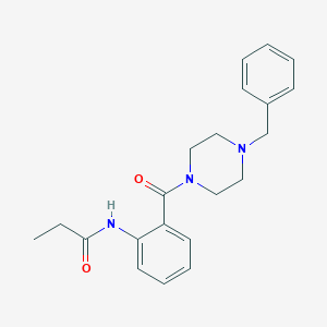molecular formula C21H25N3O2 B504095 N-{2-[(4-benzylpiperazin-1-yl)carbonyl]phenyl}propanamide 