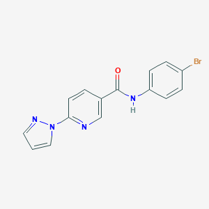 molecular formula C15H11BrN4O B504107 N-(4-bromophenyl)-6-(1H-pyrazol-1-yl)nicotinamide 