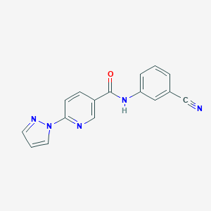 molecular formula C16H11N5O B504108 N-(3-cyanophenyl)-6-(1H-pyrazol-1-yl)nicotinamide 