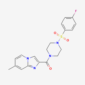 molecular formula C19H19FN4O3S B5041106 {4-[(4-Fluorophenyl)sulfonyl]piperazino}(7-methylimidazo[1,2-a]pyridin-2-yl)methanone 