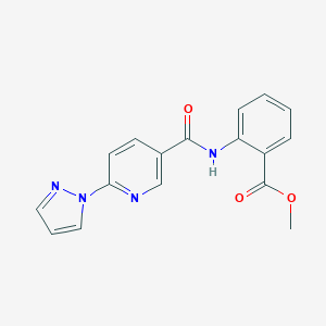 molecular formula C17H14N4O3 B504111 methyl 2-({[6-(1H-pyrazol-1-yl)-3-pyridinyl]carbonyl}amino)benzoate 