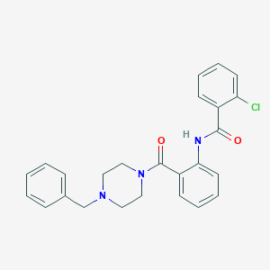 molecular formula C25H24ClN3O2 B504114 N-{2-[(4-benzyl-1-piperazinyl)carbonyl]phenyl}-2-chlorobenzamide 