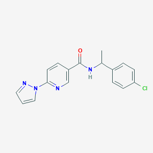 molecular formula C17H15ClN4O B504115 N-[1-(4-chlorophenyl)ethyl]-6-(1H-pyrazol-1-yl)nicotinamide 